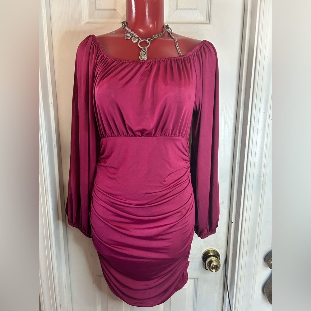 MARYSOL STRETCH OFF SHOULDER- RUCHED DRESS size L